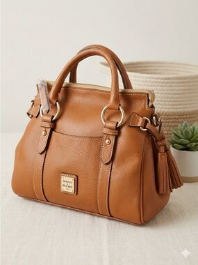 Dooney & Bourke Caramel  Leather 30 Satchel with Tassels & Front Pocket NEW